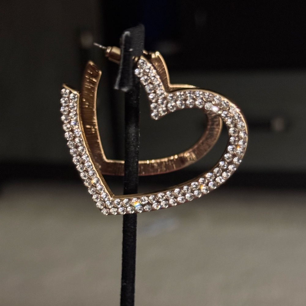Gold Plated Open Heart Earrings (One-Sided Rhinestones)